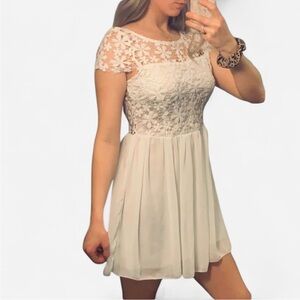 White Mini Dress with Lace Detail